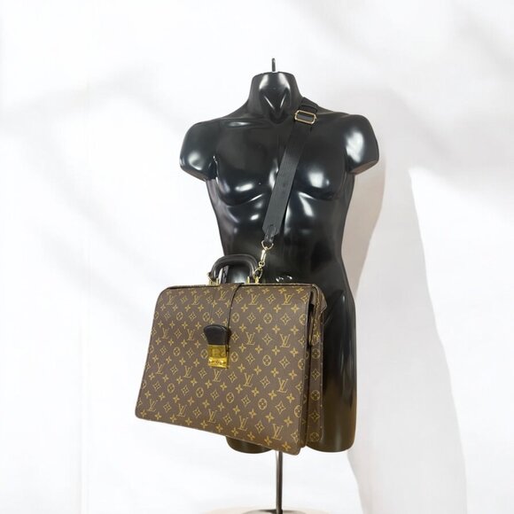 LOUIS VUITTON Briefcase Black Monogram Shoulder Business Case Dr Lawyer Lock Key - Picture 1 of 15